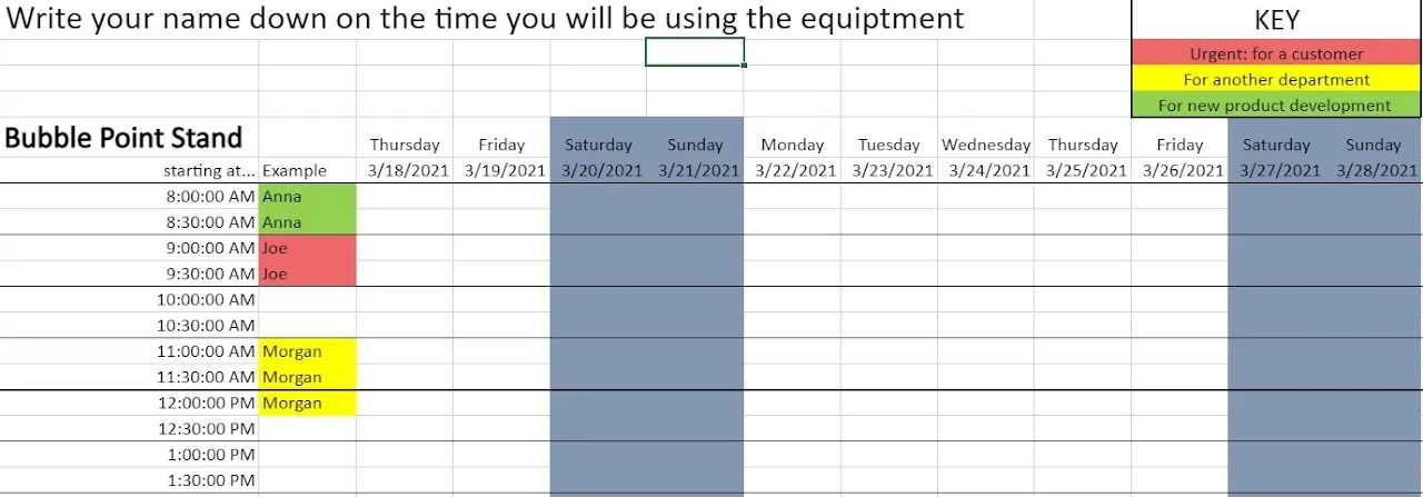 Equipment scheduling: archived work image 1