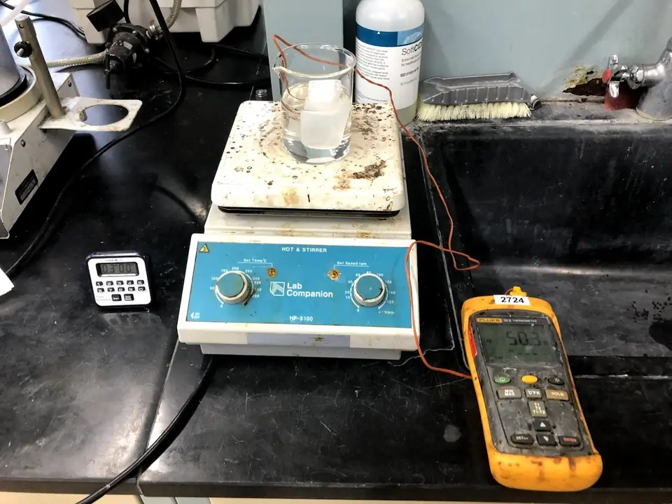 Heating the epoxy to decrease viscosity for pouring: archived work image 1